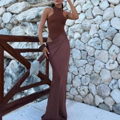Damen Wickelkleid Hochgeschlossener Kragen Seitlicher Schlitz Eveloria