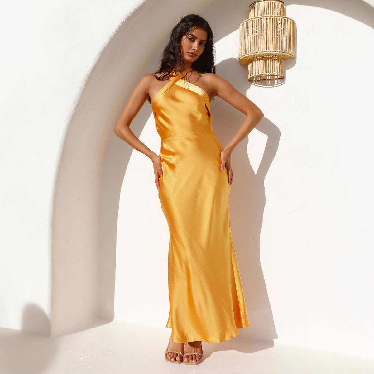Damen Abendkleid Lang Satin Asymmetrisch Eveloria