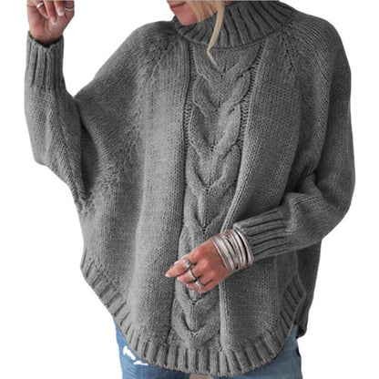 Damen Grobstrickpullover Hochkragen Zopfmuster