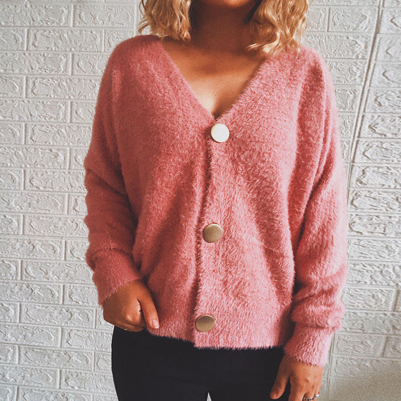 Damen Oversize Strickjacke Große Knöpfe Kuschelig Beige