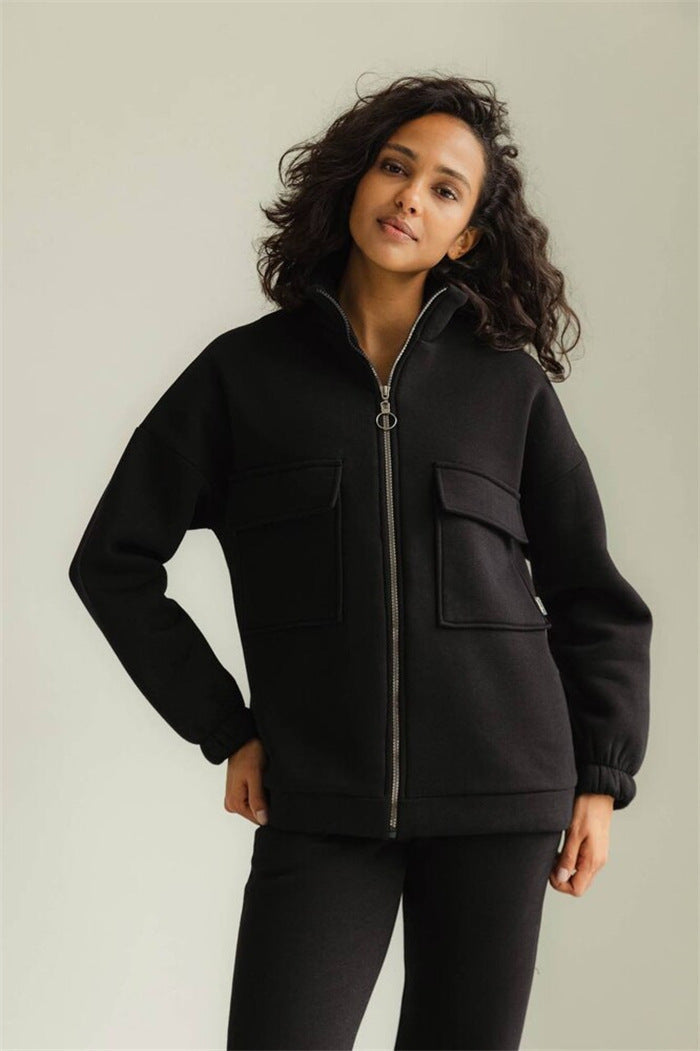 Damen Kapuzenpullover Reißverschluss Taschen Eveloria
