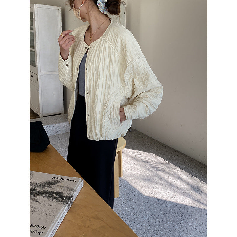 Damen Steppjacke Lässig Druckknopfverschluss Beige