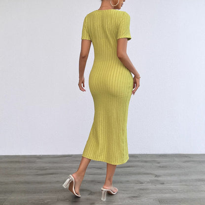 Damen Maxikleid Rippstrick Figurbetonend Kurzärmelig