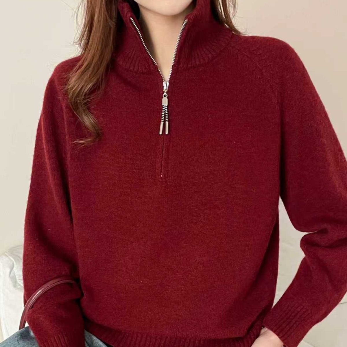 Damen Pullover Stehkragen Kuschelig Grün