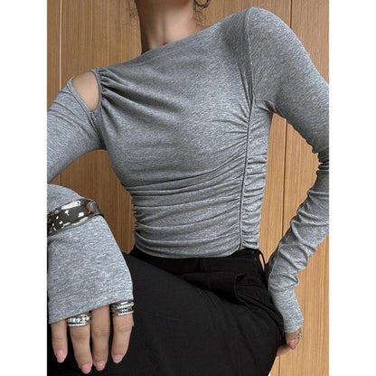 Damen Asymmetrisches Longsleeve-Shirt Raffung Eveloria