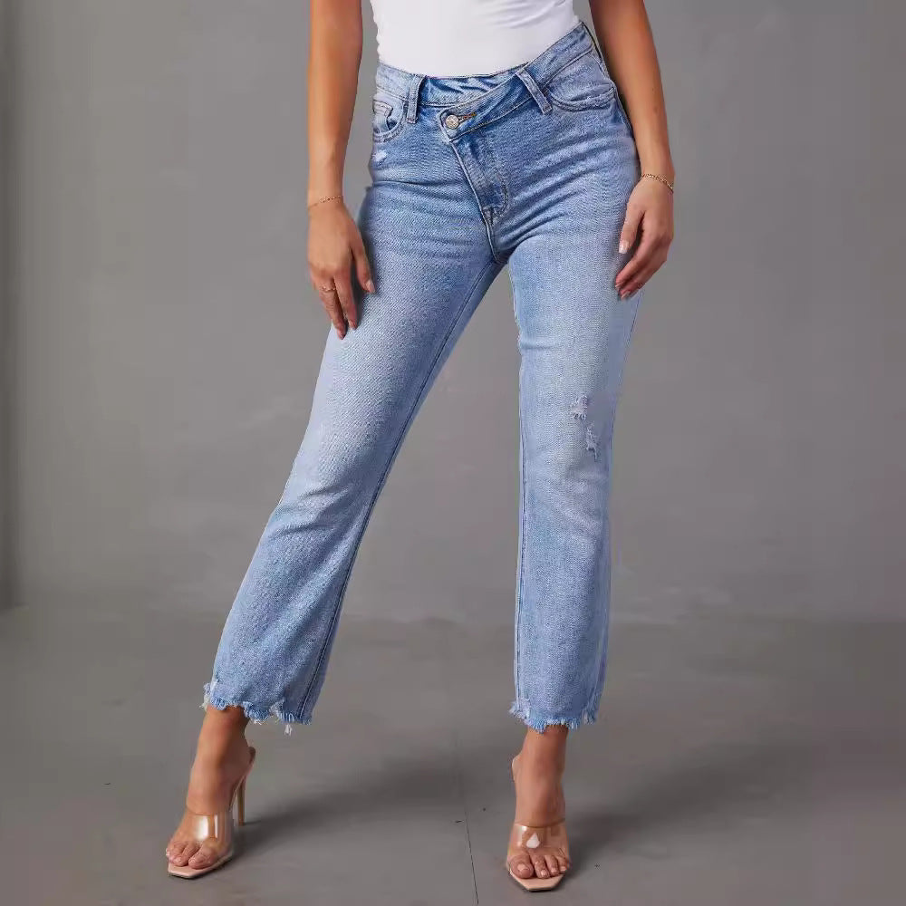 Damen Mom-Jeans Fransiger Saum Eveloria
