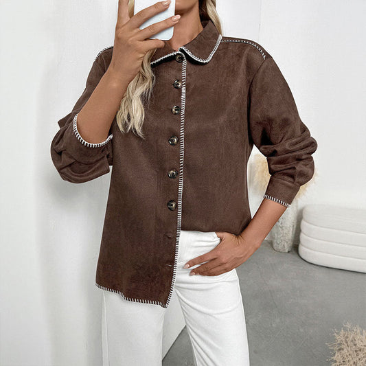 Damen Lässige Jacke Kontrastnähte Eveloria - Eveloria