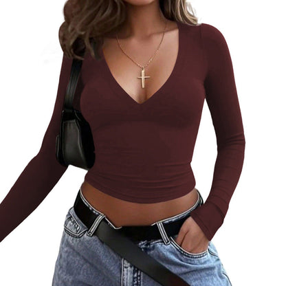 Damen Langarmshirt V-Ausschnitt Elastisch Eveloria