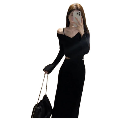 Damen Kleid Asymmetrischer Ausschnitt Cut-Out Eveloria