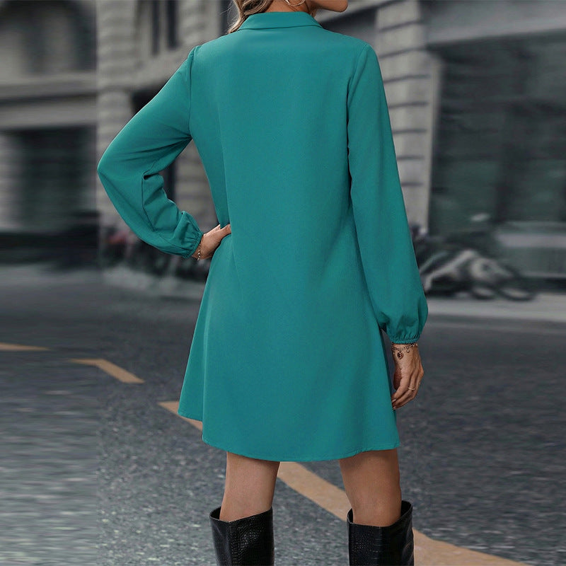 Damen Hemdkleid mit Knöpfen Langer Ärmel Baumwolle Blau Eveloria