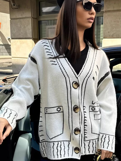 Damen Strickjacke Grafisches Muster Eveloria