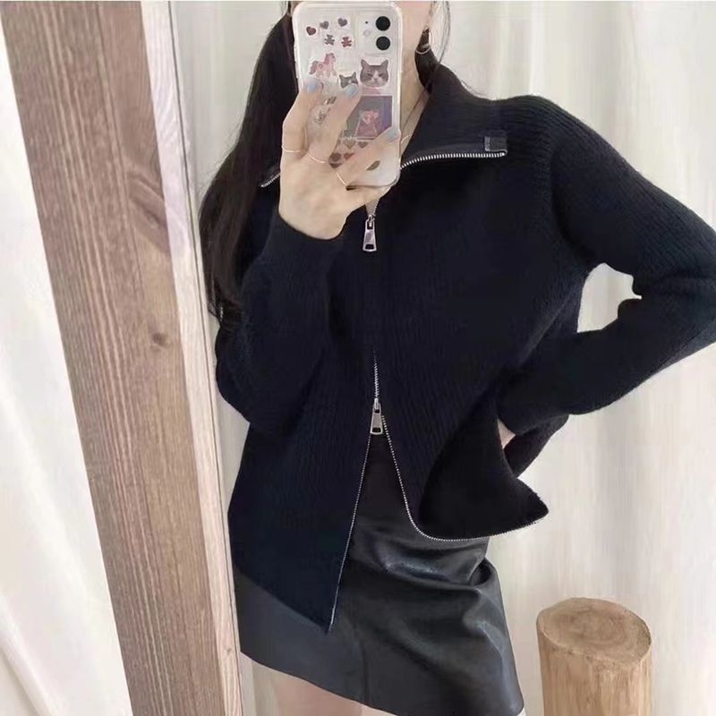 Damen Strickjacke Asymmetrischer Reißverschluss Eveloria