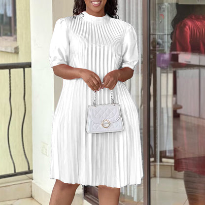 Damen Plissee-Kleid mit Bindeband und Halbärmeln