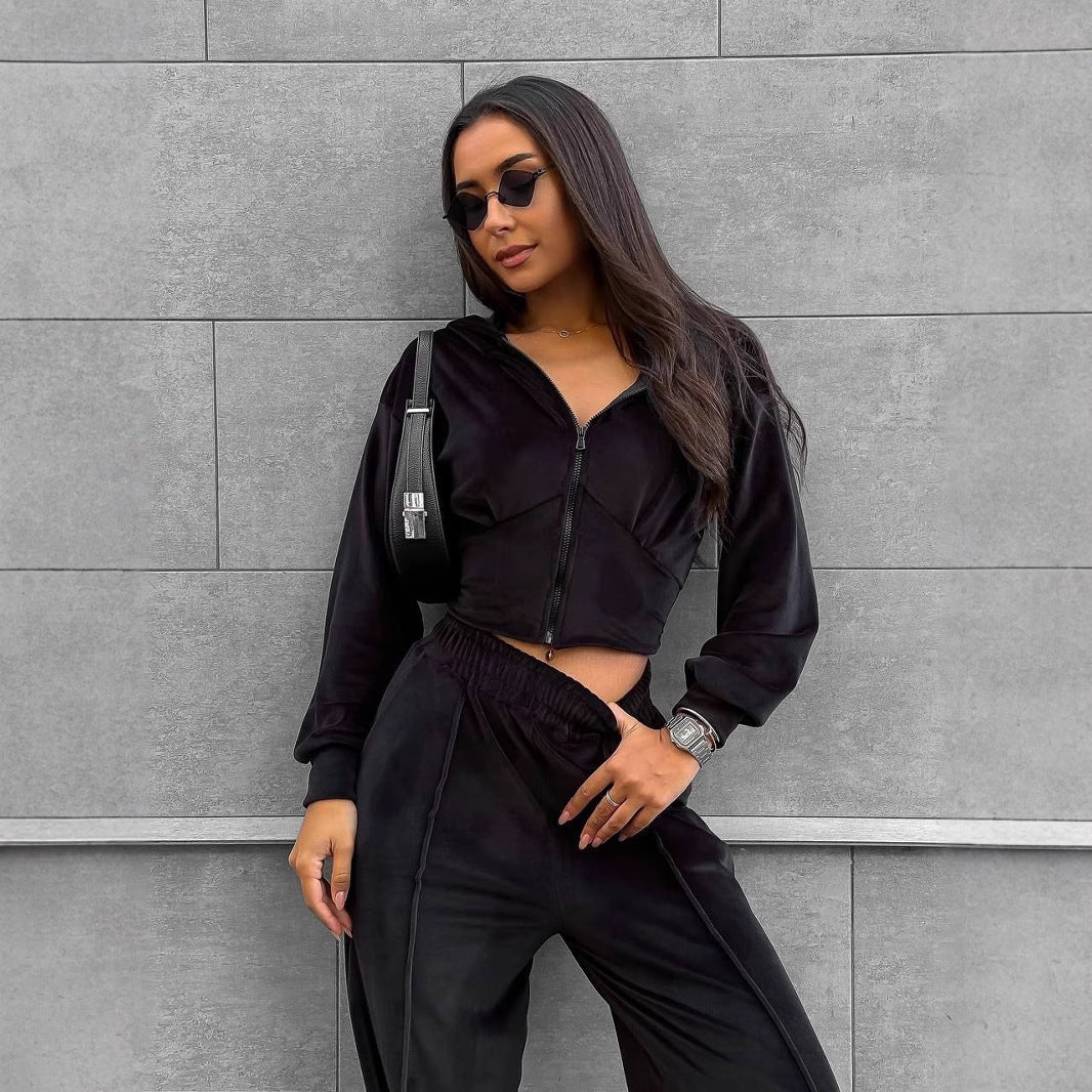 Damen Sportanzug Hoodie mit hohem Bund und weiten Hosen Eveloria
