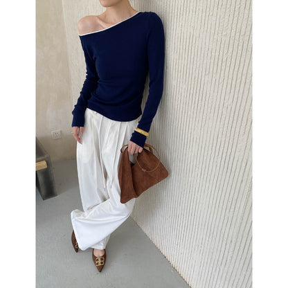 Damen Langarmoberteil Asymmetrisch Figurbetonter Stoff Eveloria