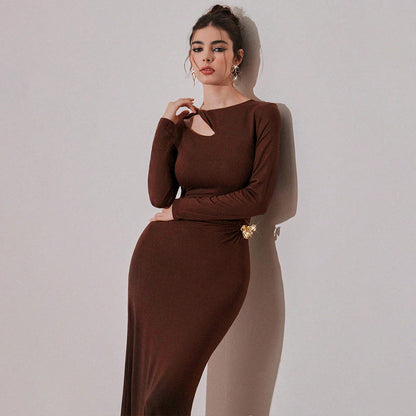 Damen Maxikleid Asymmetrischer Ausschnitt Drapierung