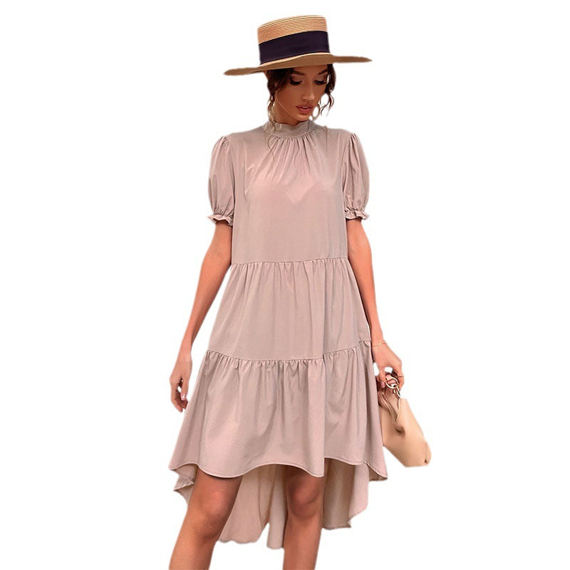 Damen Sommerkleid Puffärmel Asymmetrisch
