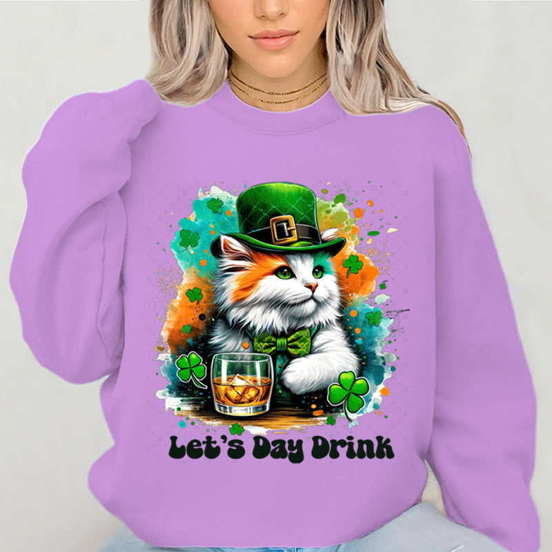 Damen Sweatshirt mit Katzenmotiv und Schriftzug
