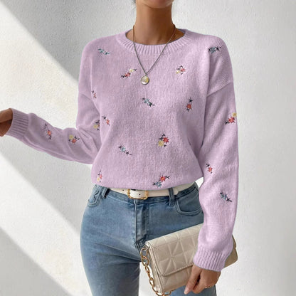 Damen Pulli Floral Stickerei Lässig Eveloria