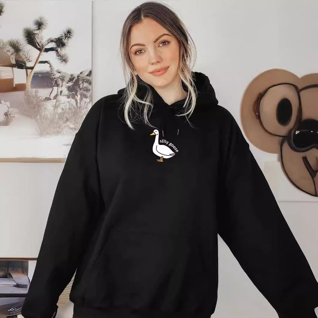 Damen Kapuzenpullover Gänsemotiv Weiches Fleece Innen Eveloria - Eveloria