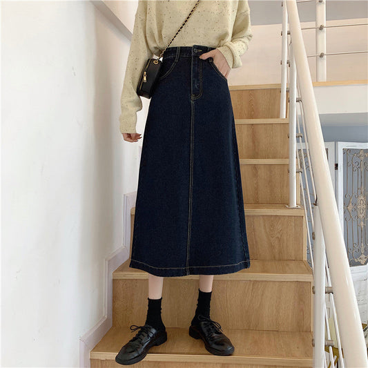 Damen Hochtailli Denim-Midi-Rock Eveloria - Eveloria