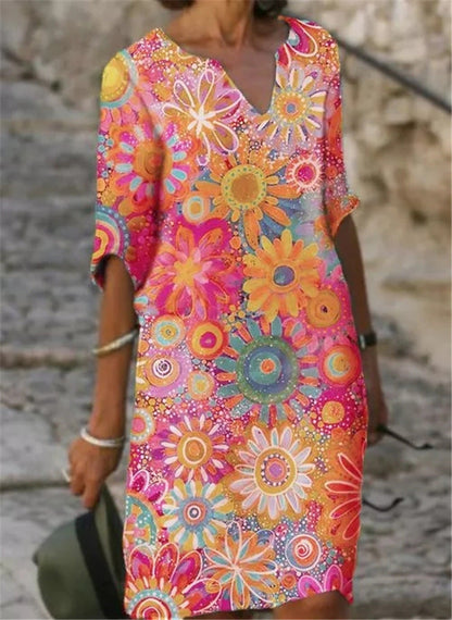 Damen Freizeitkleid Floralmuster V-Ausschnitt