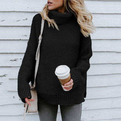 Damen Grobstrickpullover Hochkragen Strukturiert Eveloria