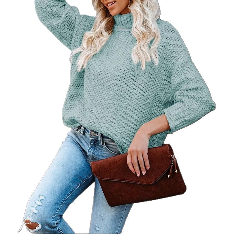 Damen Grobstrickpullover Rollkragen Lässig Eveloria