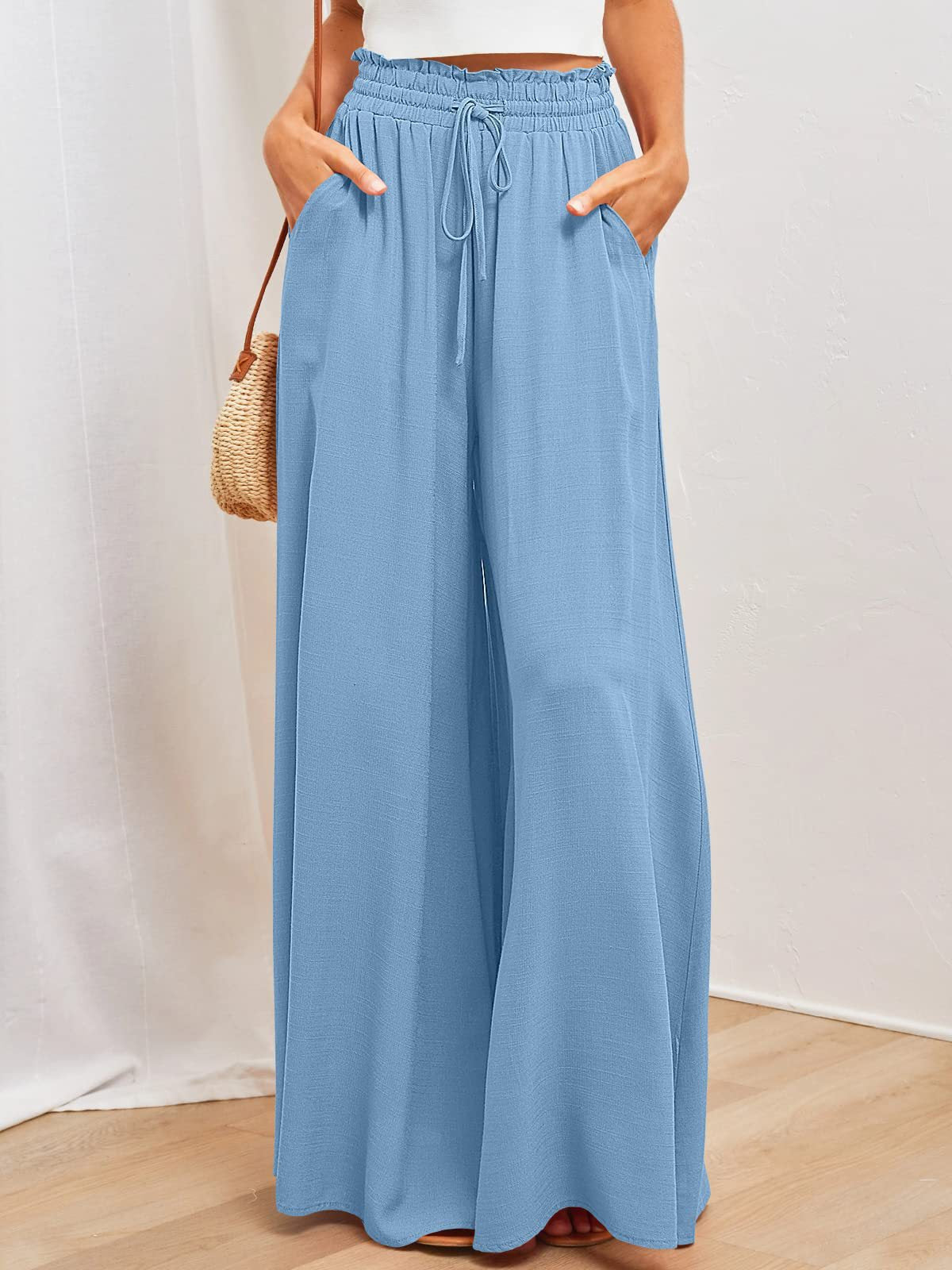 Elastischer Gürtel Damenhohe Taille Hose Weites Bein