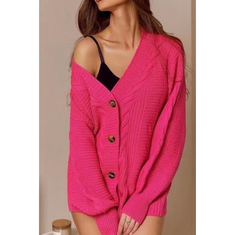 Damen Grobstrick Cardigan Voluminöse Ärmel Große Knöpfe Eveloria