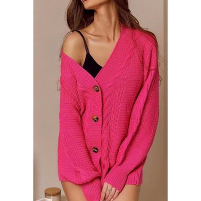 Damen Grobstrick Cardigan Voluminöse Ärmel Große Knöpfe Eveloria