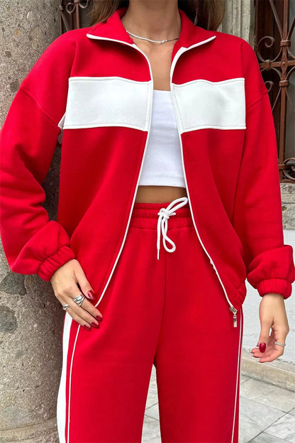 Damen Fleece-Jogginganzug Elastisch Mit Reißverschluss