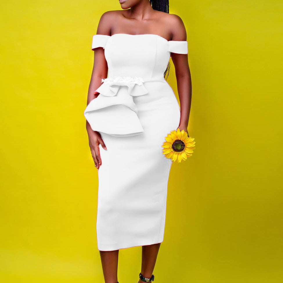 Damen Midi-Kleid Asymmetrische Träger Floralmuster Eveloria