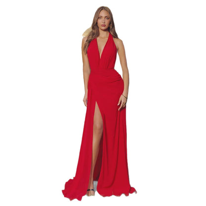 Damen Abendkleid Fließend V-Ausschnitt Eveloria