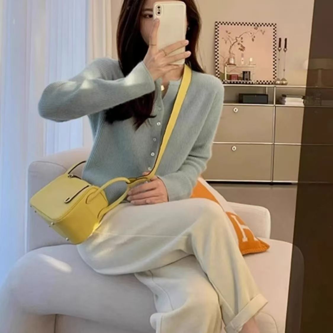 Damen Strickjacke Weich Gemütlich Knöpfe Beige