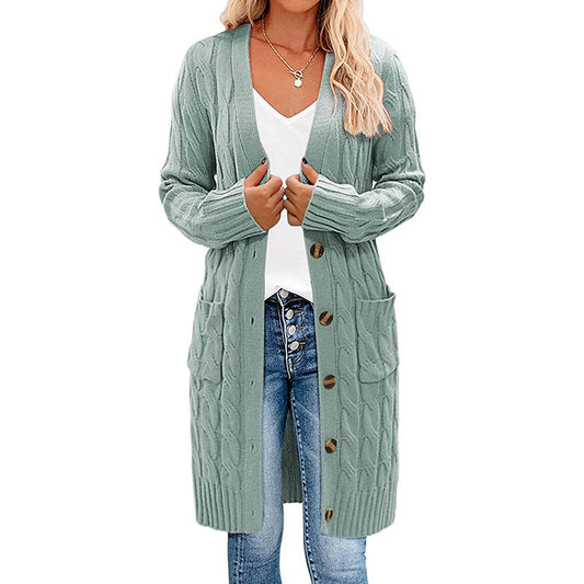 Damen Cardigan Grobstrick mit Taschen Knopfverschluss Beige - Eveloria