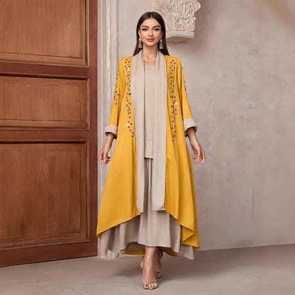 Damen Langarmkimono Dekorative Applikationen Asymmetrisch