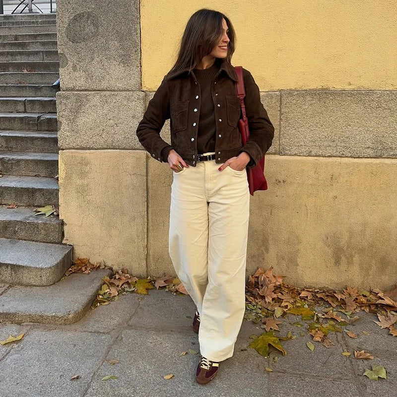 Damen Wildlederjacke Mit Taschen Eveloria
