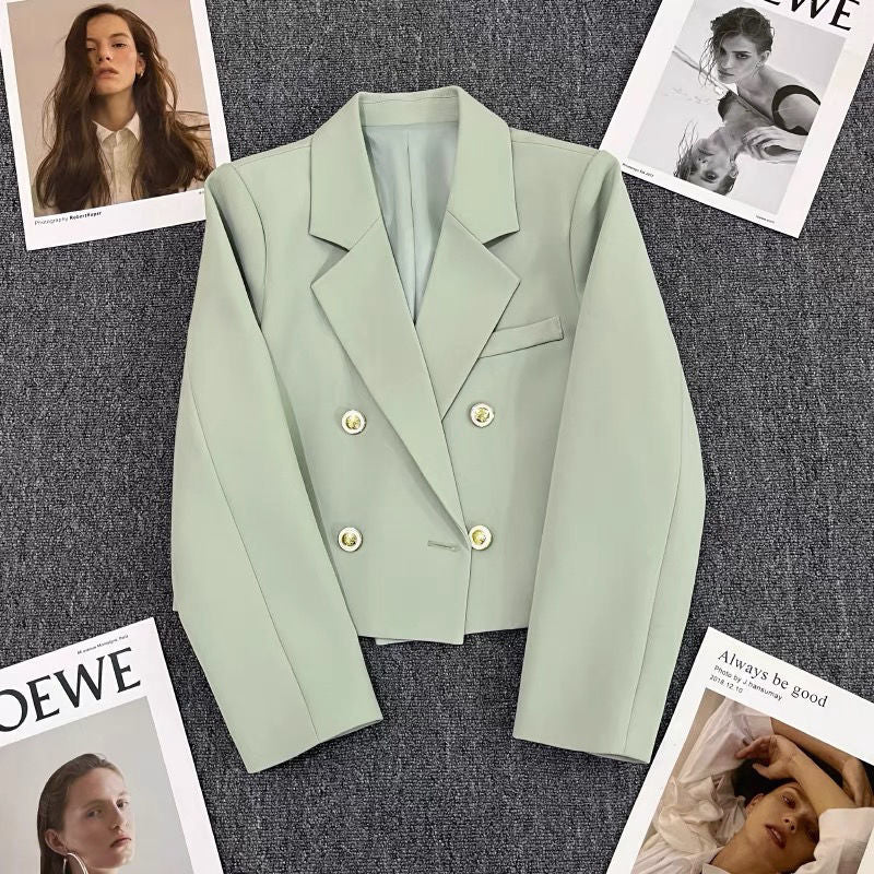 Damen Blazer Kurz Dekorative Knöpfe Eveloria