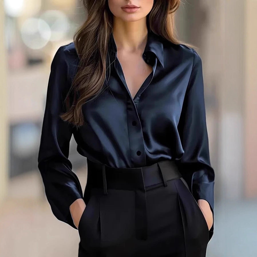 Damen Satinbluse Klassischer Schnitt Dezent Glanz