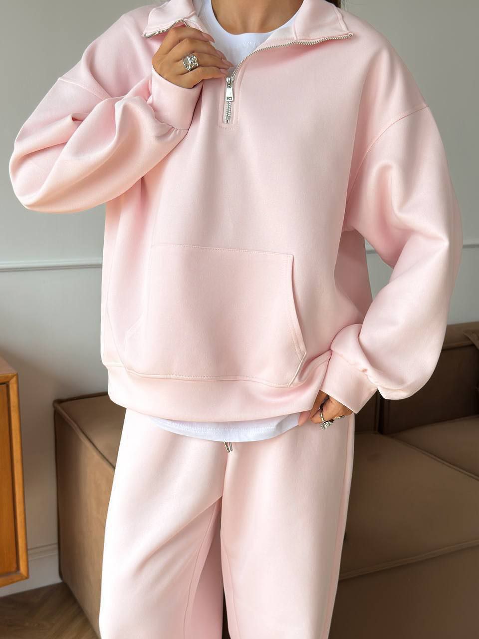 Damen Sportpullover Halb-Reißverschluss Weite Hose Eveloria