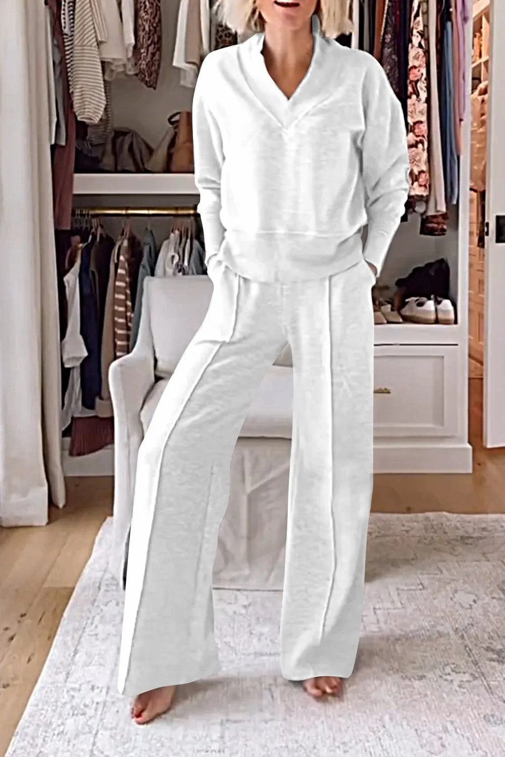 Damen Loungewear-Set V-Ausschnitt Weite Passform Eveloria