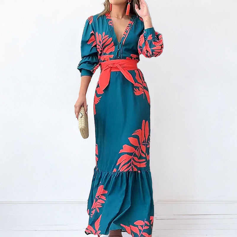Damen Maxikleid Wickel-Oberteil Puffärmel Elegant Schwarz - Eveloria