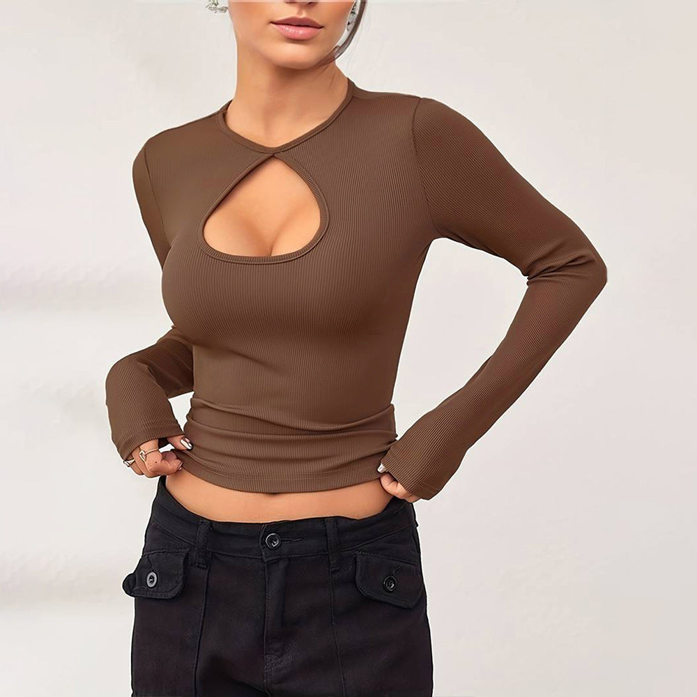 Damen Langarmshirt Herz-Ausschnitt Figurbetont Eveloria