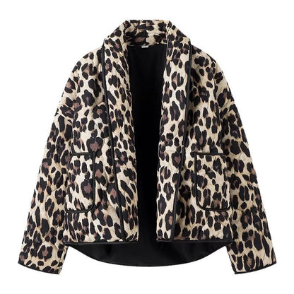 Damen Steppjacke Leo-Muster mit Taschen Eveloria