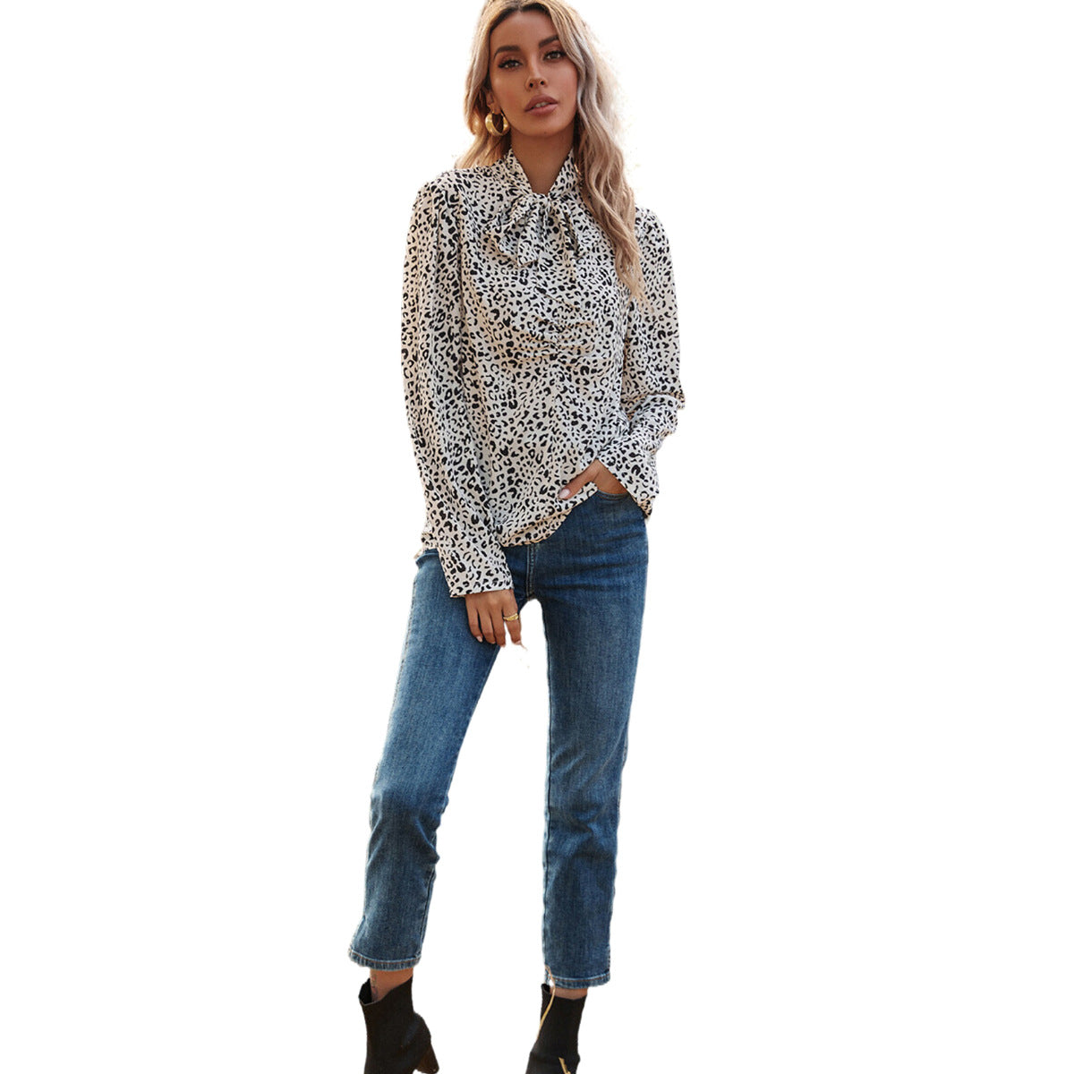 Damen Bluse Leopardenmuster Rüschendetails Elegantes Design