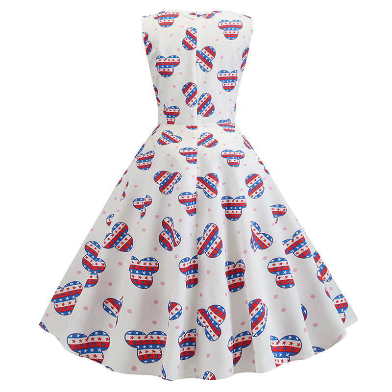 Damen Retro Swingkleid Fröhliches Motiv Schwingender Rock