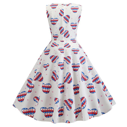 Damen Retro Swingkleid Fröhliches Motiv Schwingender Rock