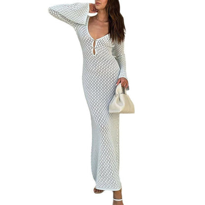 Damen Strickkleid V-Ausschnitt Großärmel Eveloria