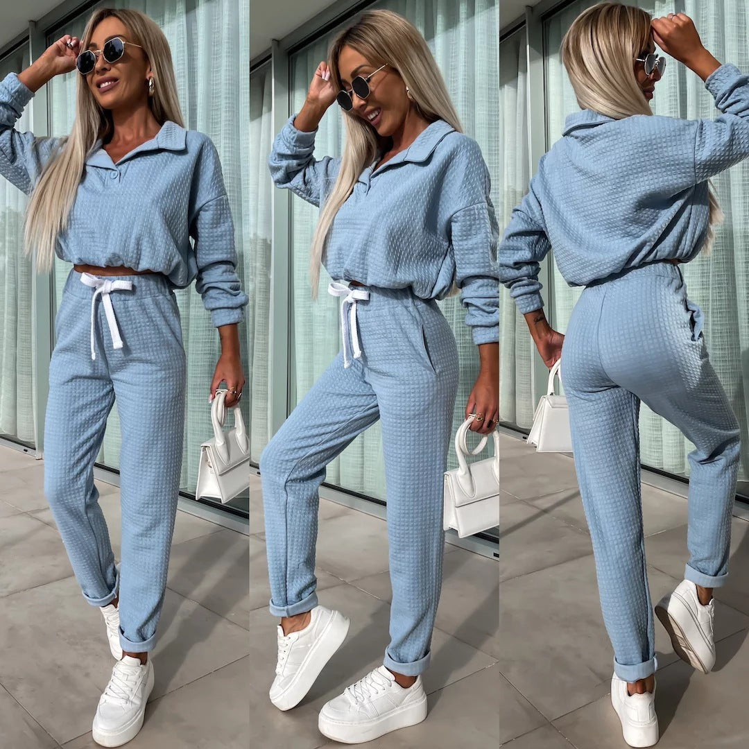 Damen Freizeitanzug Set Cropped Oberteil Bequeme Hose Eveloria